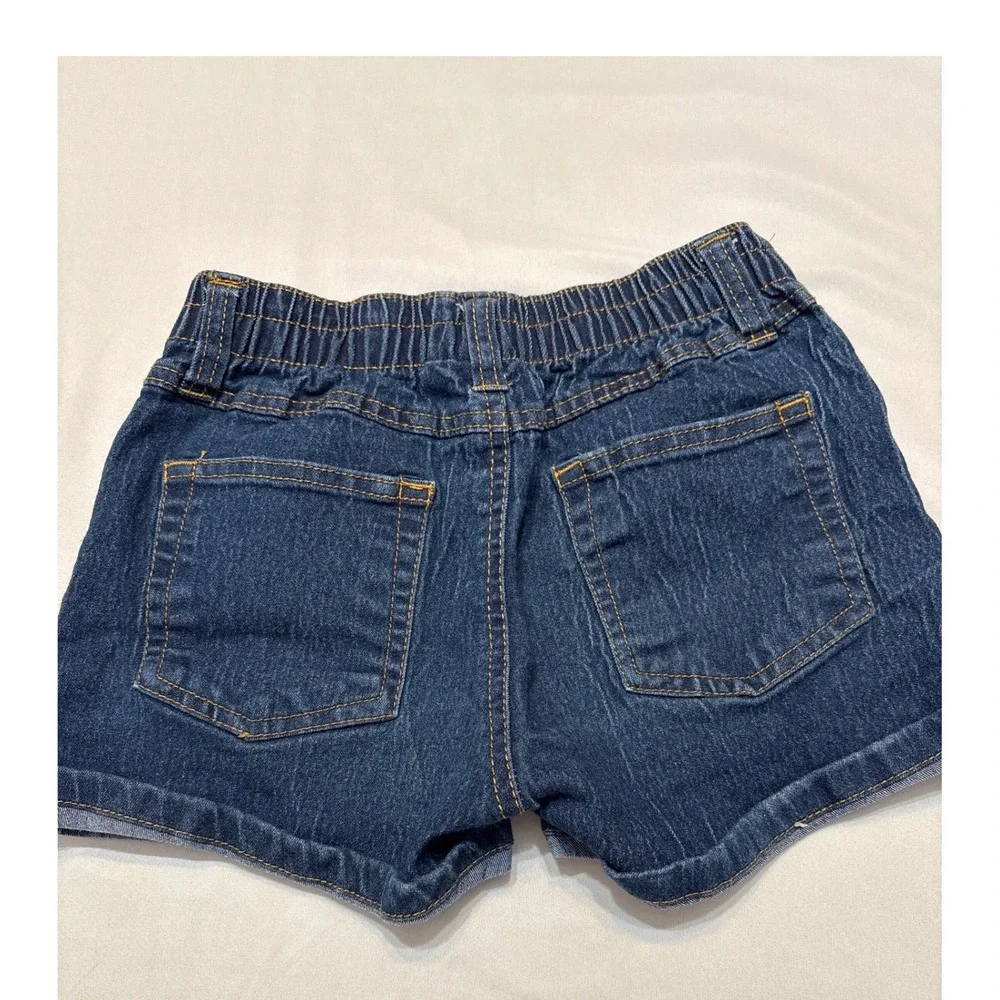 Beautees Girls Dark Wash Denim Butterfly Lace Shorts Size S 7/8 Elastic Waist